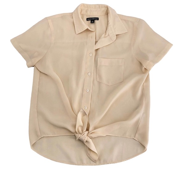 J. Crew Mercantile Womens Size XS Tie Front Button-Up Preppy Shirt Collared - Picture 7 of 7